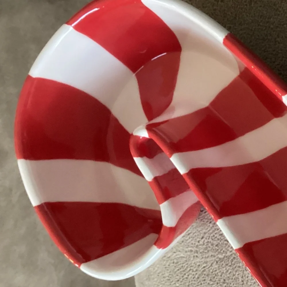 Candy Cane peppermint ceramic candy or dip serving dish by Pier 1 like new
